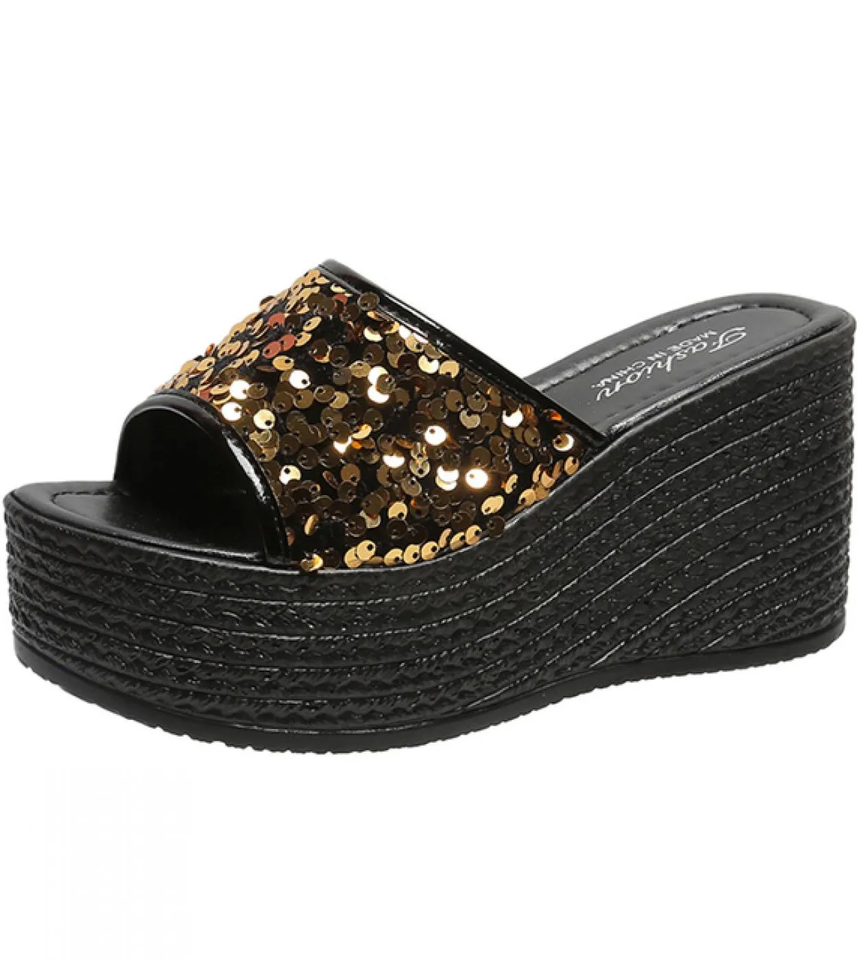 2022 Large Size 35 43 Sandali One Word Pantofole con zeppa con fondo spesso Pantofole da donna con fondo in spugna Sandali da sp