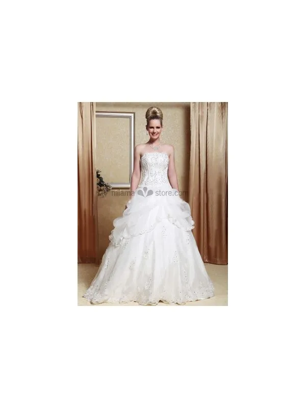 Mary - A-line Strapless Floor length Organza Wedding dress