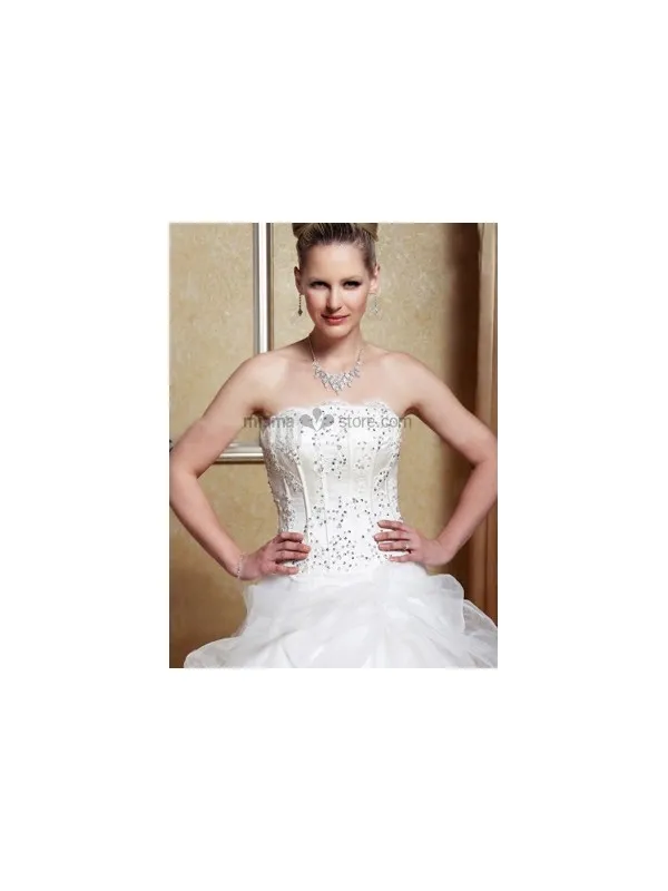 Mary - A-line Strapless Floor length Organza Wedding dress